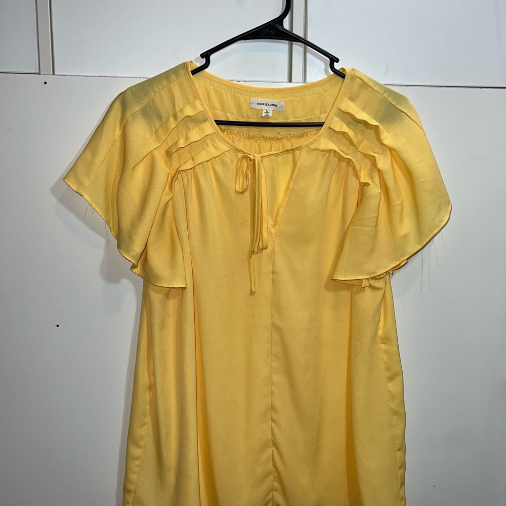 Max Studio Yellow Flutter Sleeve Blouse with Tie Front